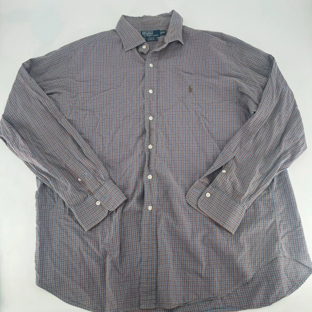 Polo Ralph Lauren Stanton Classic Fit Plaid Shirt Mens XXL Blue Red Long Sleeve